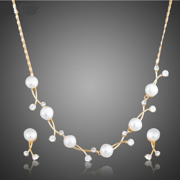 Jewelry - Gold plated Austrian crystal necklace and earrings